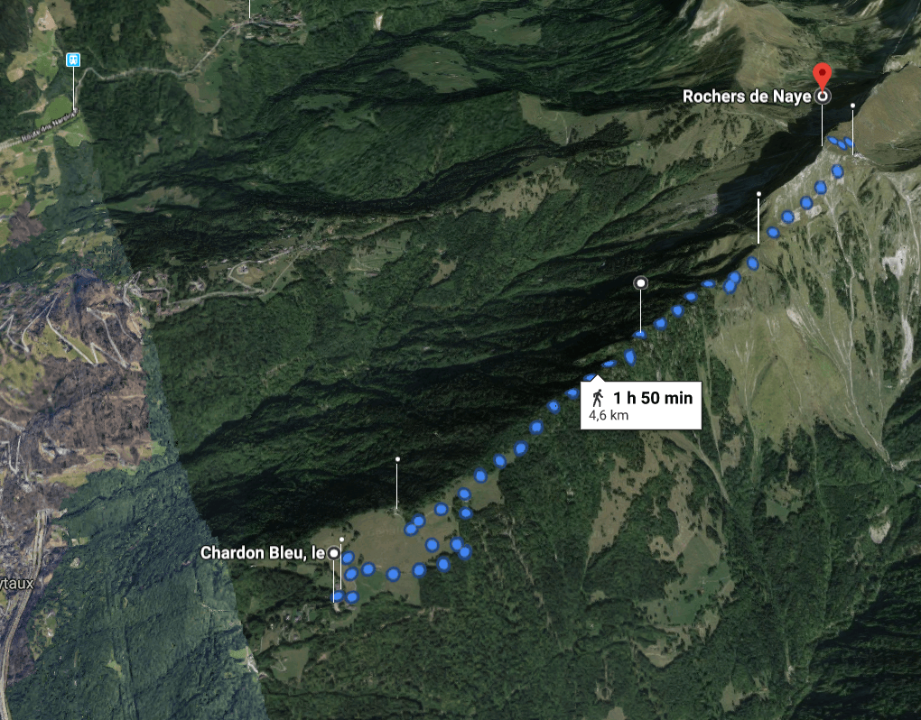 Vue 3D du tracé retenu, en ligne de crête © Google Maps - Suisse / Lac Léman
